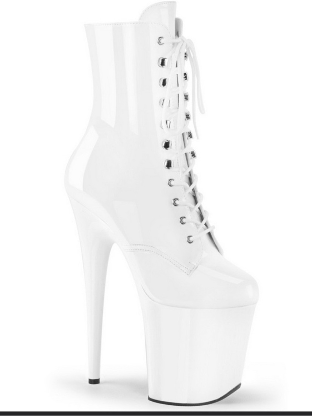 Pleasers Flamingos White Lace-Up Platform Ankle Boots - Women's High Heel Boots